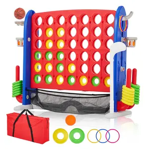Garvee Upgraded Giant 4 in a Row Game, Adjustable Height Jumbo Board with Quick-Release Slider, All-in-One Set Includes Mini Basketball, Golf & Ring Toss, Indoor & Outdoor Family Party Game