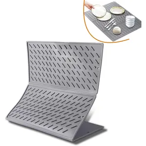 Silicone Dish Drying Mat for Kitchen Counter, Foldable Silicone Drain Mats, Non-Slip Dish Drying Mats, BPA Free, Easy to Clean Coasters Kitchenware Tableware