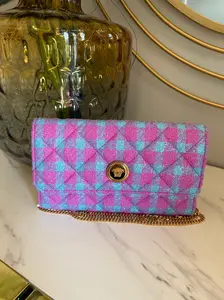 Pre-owned VERSACE Tweed Crossbody Bags La Medusa Boucle Quilted Clutch Wallet on Chain