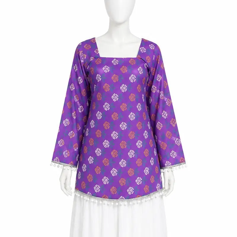 Women's Laliguras Print Full-Sleeve Short Kurti with Beaded Detailing