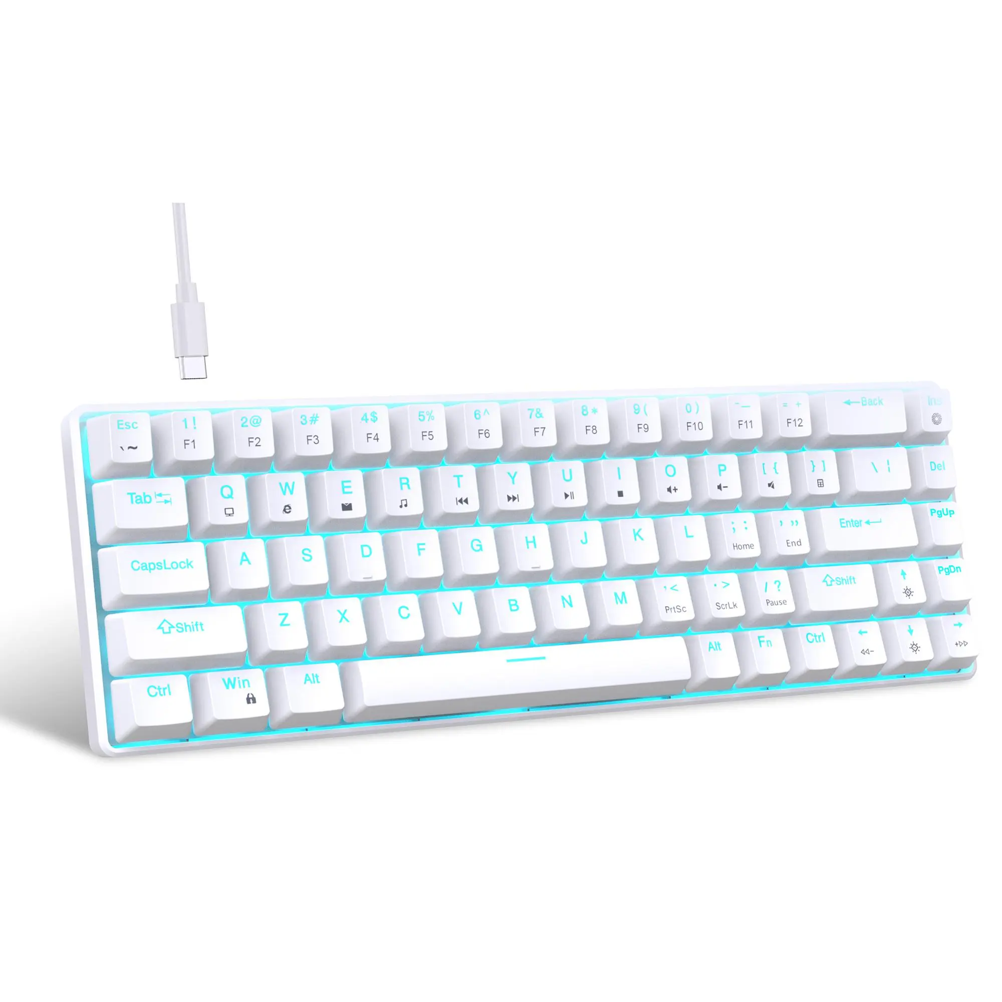 HXSJ Portable 60% Mechanical Backlit Keyboard, 1 Count Wired Gaming Keyboard with Luminous Backlight, Compact Design Keyboard for Gaming, Perfect Gift, Lighted Mechanical Keyboard, Light Up Keyboard