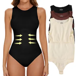 Women's Tummy Control Shapewear Bodysuit,  Sleeveless Racerback Halter Tank Top Thong Boduysuit, Ladies Shapewear for All Seasons, Womenswear, Shaper Clothes Fabric Knit