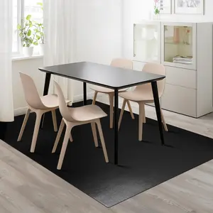 Vinyl Floor Mat for Home, Black  Area Mat for Under Dining Room Table, Sturdy Plastic Rug Protector for Kitchen, Living Room, Yard, Garage, Large  Play Mat (3'x5')