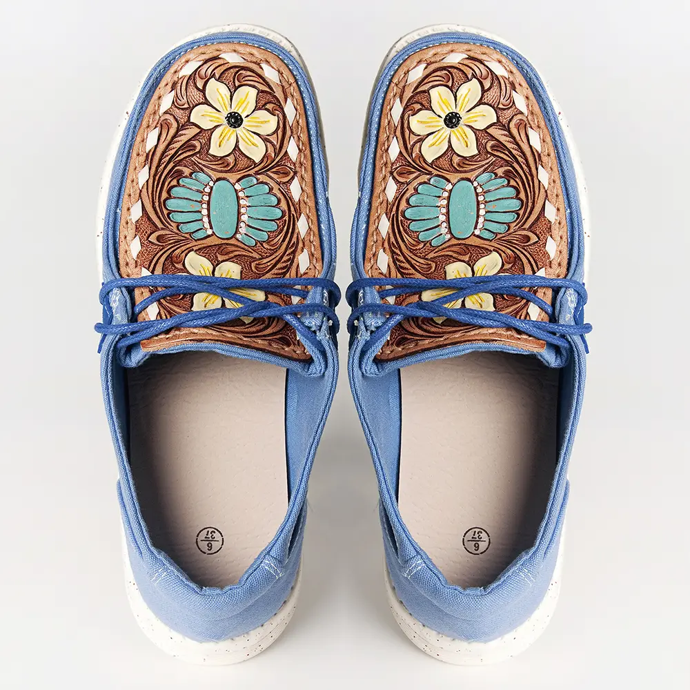 American Darling ADFT133BL5 Hand tooled, carved genuine leather trim lightweight shoe footwear| Tooled Footwear