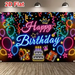 Happy Birthday Neon Light Banner Ornaments for Party Decoration, Vibrant Backdrop for Celebrations, Perfect with Balloons and Party Theme