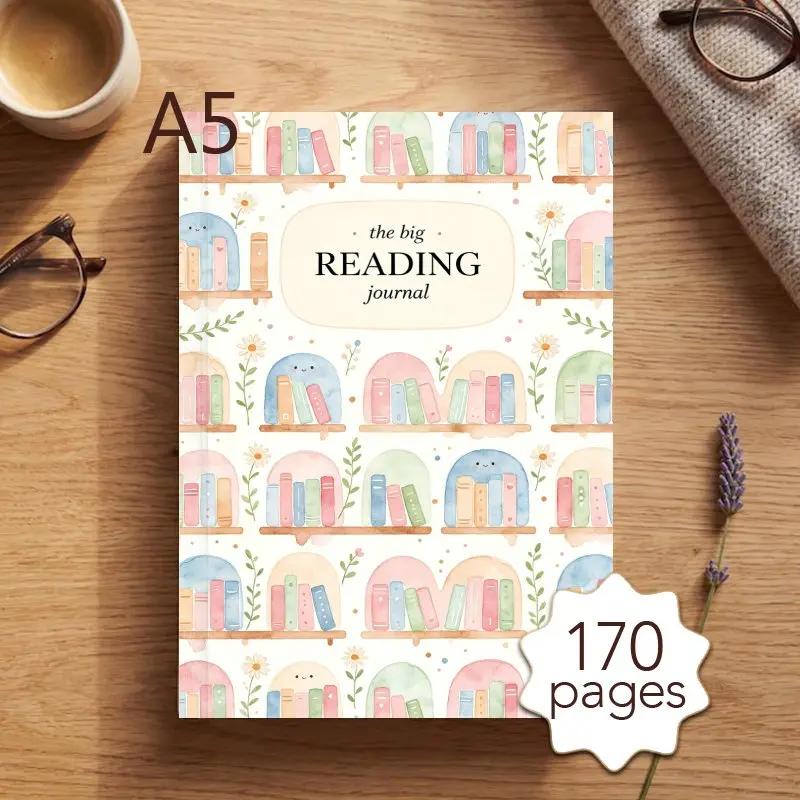 A5 170 Pages Reading Journal Perfect Bound Watercolor Bookshelf Design Daily Reading Log Planner Tracker Notebook Reading Notes Record Gift for Book Lovers Daily Undated Journal Journaling Notebooks
