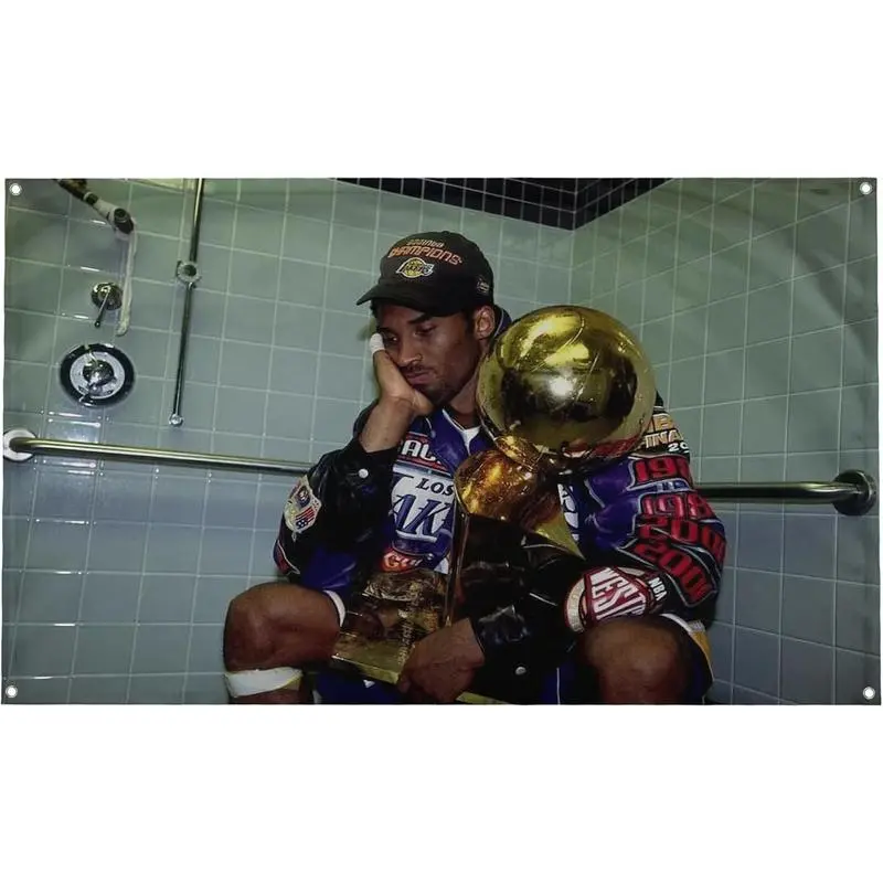 - Kobe Championship Trophy Iconic Basketball Motivational Inspirational Office Gym College Dorm Room Decor Design on a 3X5 Feet Flag with 4 Grommets for Easy Wall Hanging.Authentic BANGER FLAG,family
