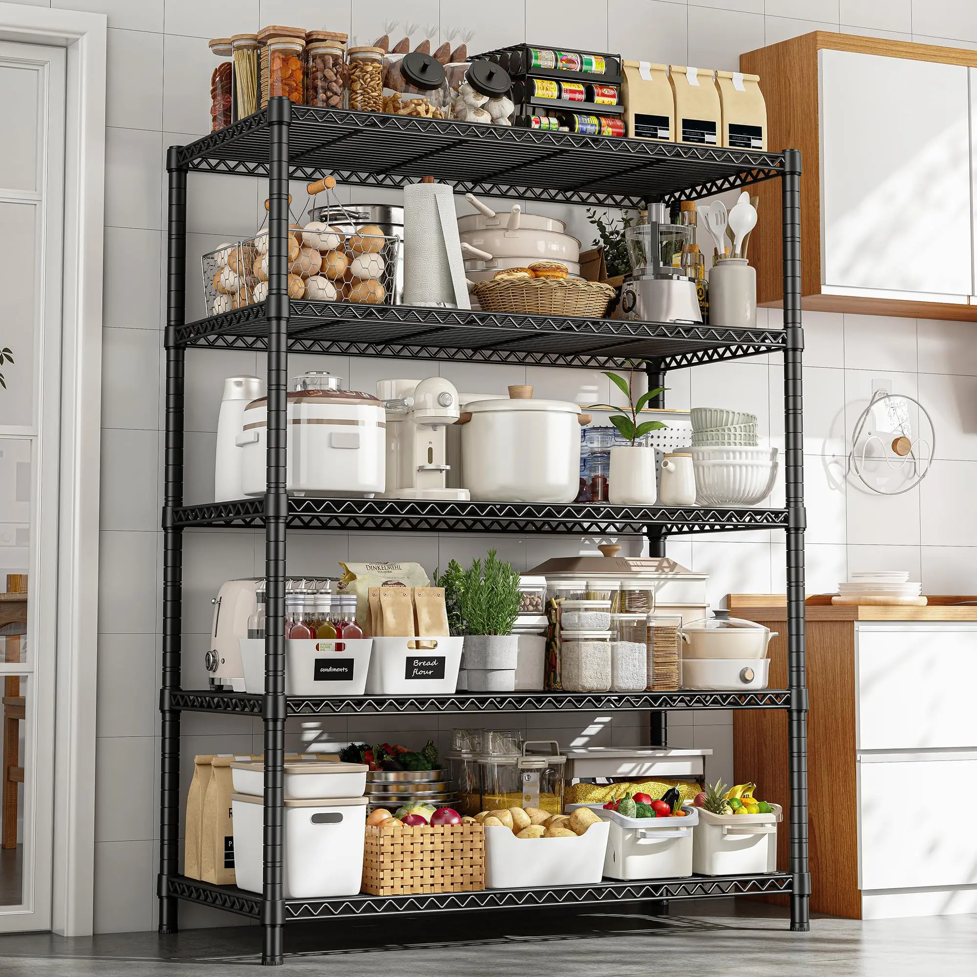Raybee Furniture 5-Shelf Wire Shelving, 71’’H Adjustable Metal Garage Shelving Heavy Duty Storage Rack Pantry Shelf Kitchen Shelving Organiser