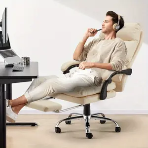 Executive Office Chair with Padded Headrest - Beige, Comfortable Option for Home Office & Professional Settings