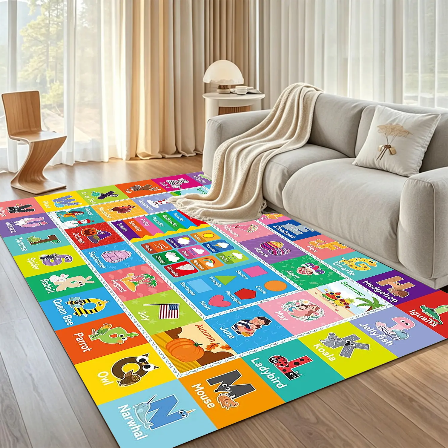 Kids Educational Learning Play Mat, Colorful Alphabet Animal Activity Rug for Playroom, Nursery, Bedroom and Classroom Décor