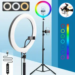 UEGOGO 12" RGB Ring Light with 43" Detachable Tripod, Multi-Color LED Photography Light with Phone Holder, 360° Rotation, USB Powered, Perfect for Makeup, Live Streaming & Vlogging, Ideal Gift for Photographers