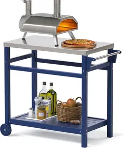 TORVA Outdoor Prep Cart Dining Table for Pizza Oven, Patio Grilling Backyard BBQ Grill Cart(Navy Blue)