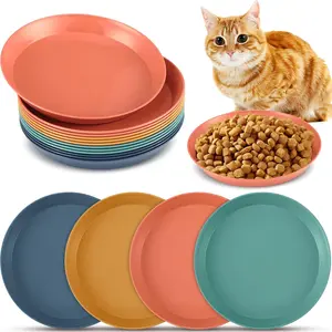 12 Pieces Whisker Fatigue Relief Cat Bowl 5.5 Inch 6 Inch Round Shallow Cat Food Dish Wet Feeding Bowls Wide and Small Pet Plate for Kittens and Short Legged Kitten, Wheat Straw(Vintage Colors)