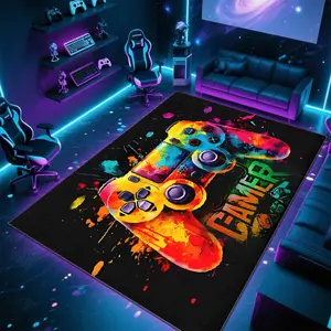 Gaming-Inspired Square Printed Velvet Carpet Video Game Rug – Great for Game Rooms/Home/Commercial Areas, Rich Decor Feel, Multi-Size, Machine-Washable, Soft Non-Shedding