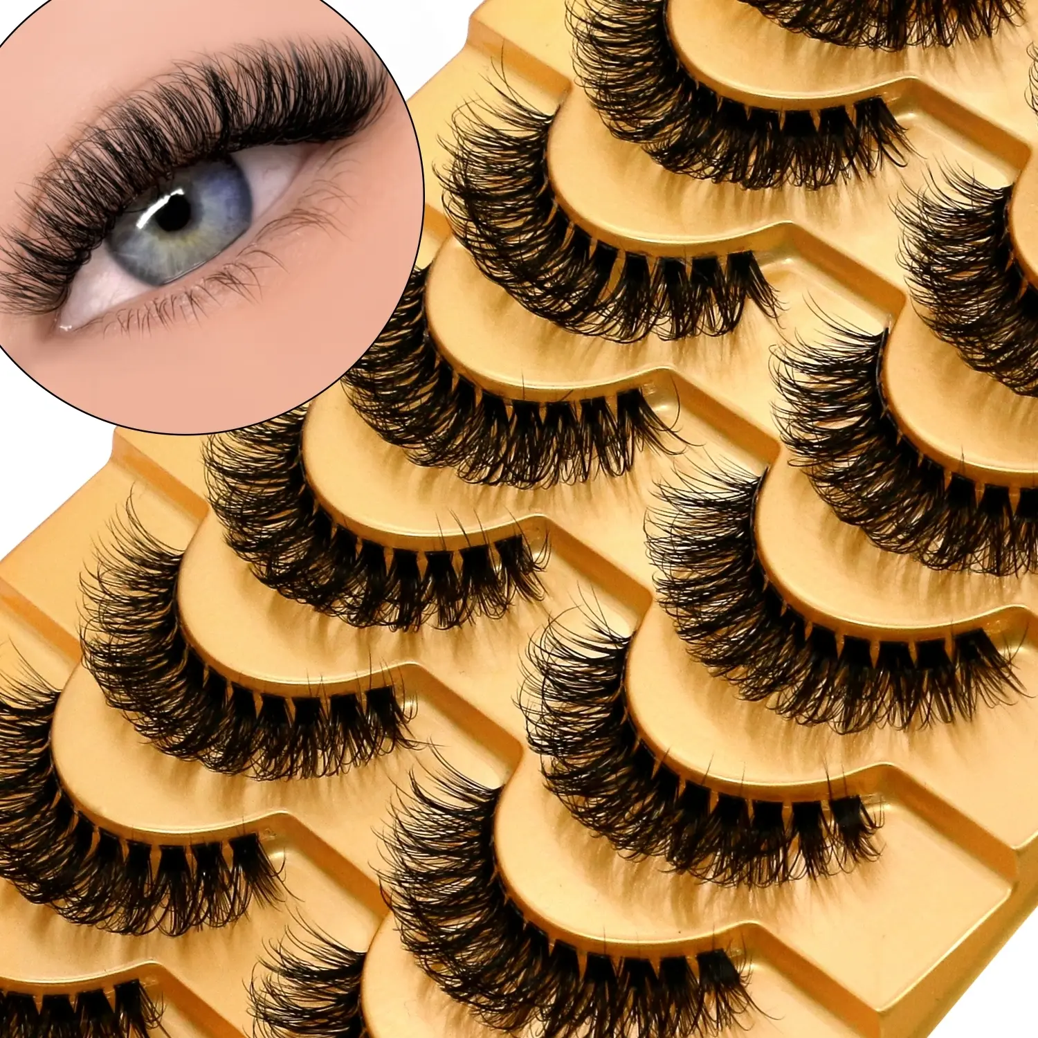 GROINNEYA 10 Pairs Furry Fluffy Volume, Volumized Falsies Eyelashes Soft C-Curly Eyelashes Lightweight Natural Eyelashes, Natural Cat Eye Lashes With Thin Invisible Band,Suitable For Dates, Versatile Makeup Look