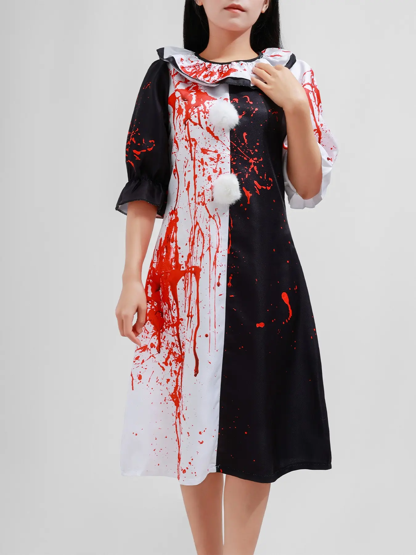 Terrifierr Cosplay Costume Dress Up Costume 1 Set Female Horror Theme Carnival Party Skin-Tight Killer Clowns Bloody Print Dress for Halloween Carnival Costume