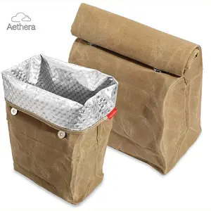 Reusable Waterproof & Stain Resistant 8A Oil Wax Canvas Lunch Cooler Bag, Large Aluminum Foil Thermal Insulated Bag, Portable Ice Pack Lunch Tote for Outdoor Camping Picnic Work