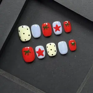 Juicy Tomato Press On Nails | Cute Star & Polka Dot Fake Nails | Trendy Y2K Nail Art for Summer 2026 10 PCS
