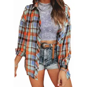 KevaMolly Plaid Flannel Shirts for Women Loose Fit Boyfriend Button Down Shirt Long Sleeve Casual Flannel Blouse Tops