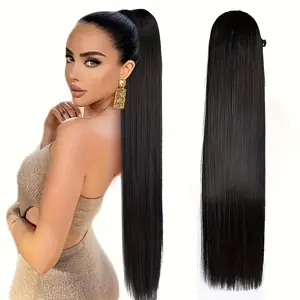 RW Wrap Around And Drawstring Ponytail Extension Human Hair 120g High Elasticity Kimky Curly Water Wave Bubber Band Secure Styling