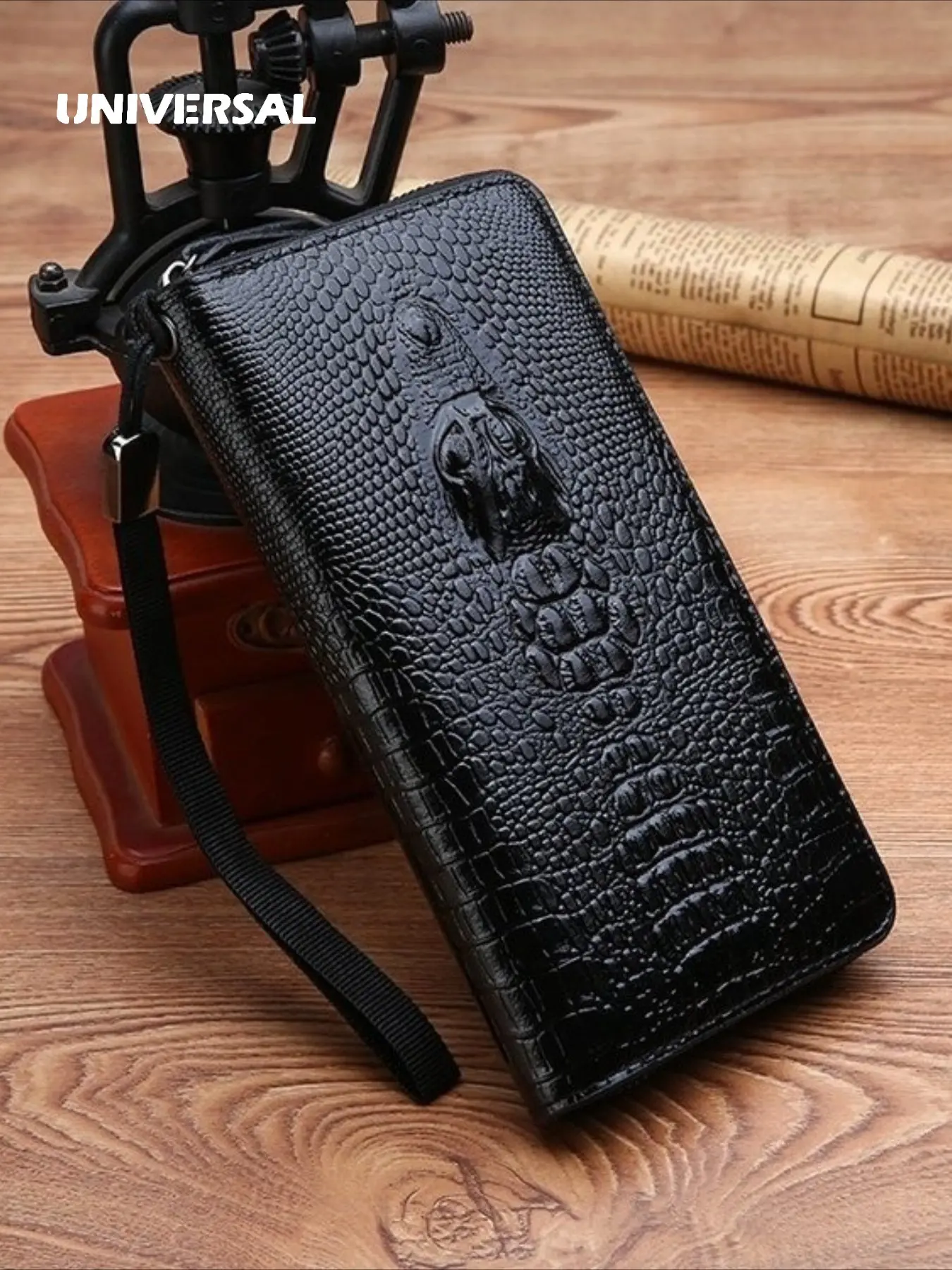 Crocodile Pattern Wallet Large Capacity Durable Pouch Zipper Handbag for Men, Long Wallet Trendy Business Style, Stylish and Practical Purse, Wallet Clutch, Men Gifts