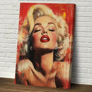 Marilyn Monroe Canvas Painting - Vibrant Red and Gold Portrait, Hanging, 29.97x 39.88cm , Inspiration for Bedroom, Kitchen, Office, Bar, Farmhouse, Living Room, Living Room Art Home Decor |   Portrait of a blonde |   Detailed Mural, Artistic