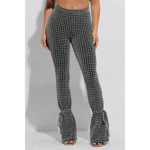 Houndstooth Print Split Hem Pants