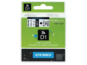 DYMO Standard D1 Self-Adhesive Polyester Tape for Label Makers, 1/2-inch, Black Print on White, 23-foot Cartridge, 2-Pack (1926208)