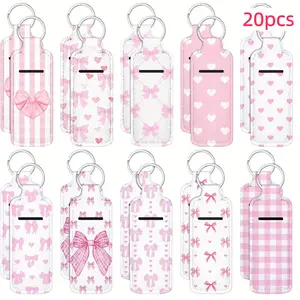 20pcs Coquette Pink/purple/blue Bow Lipstick Holder Keychain Bulk With Portable Clip On Lip Gloss Sleeve Pouch Keychain Coquette Birthday Party Favor Pocket Lip Balm Holder Walletchain