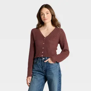 Women's Cozy Lace Cardigan Sweater - Universal Thread Burgundy XS
