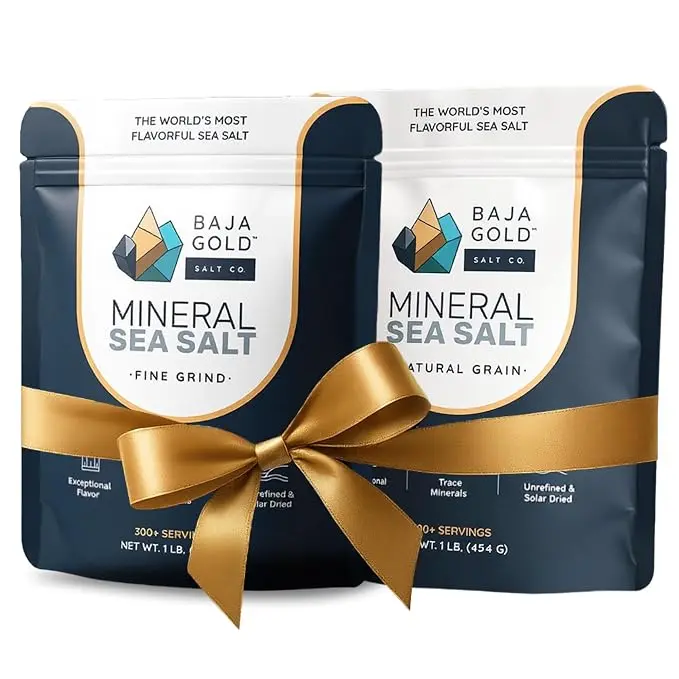 Baja Gold Mineral Sea Salt Bundle – 1 lb Fine Grind + 1 lb Natural Grind | Authentic Unrefined Sea Salt with Trace Minerals | Versatile for Cooking, Baking, Seasoning & Finishing | 600+ Servings