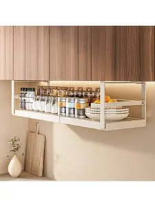 【Christmas Gift】White - 10.62-17.71 inches Under Shelf Storage Basket Expandable,1Pcs Hanging Baskets Under Cabinet Shelf Organizer, Add-On Space Saver Kitchen, Pantry, Laundry Room, Heavy Duty Slide-In Under Cabinet Organizer Hanging Steel Adjustab