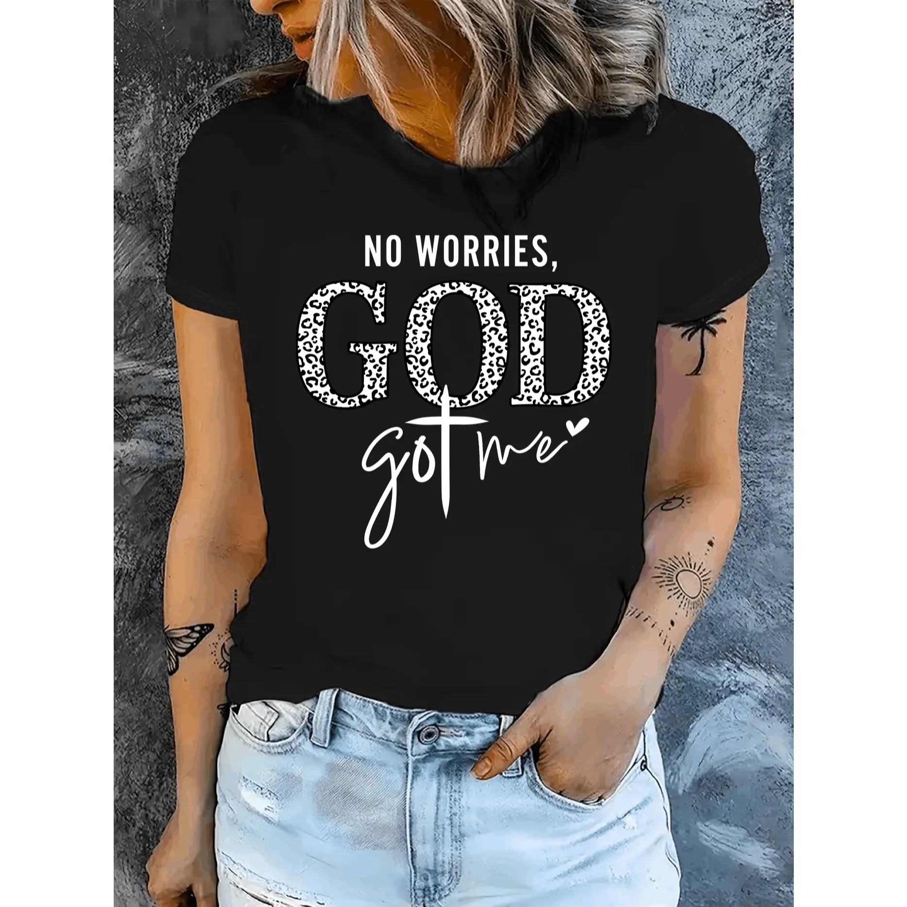 God got me Womens TShirt Comfortable Crew Neck Casual Cotton Blend ShortSleeves Soft Breathable Top Womenswear Tshirt Summer Spring Streetwear Fabric