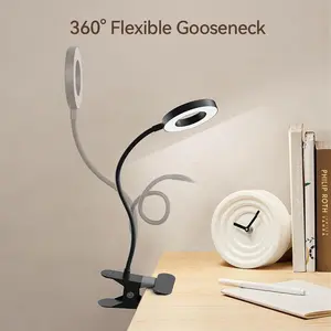 [New Deal]- LED Desk Lamp Clip on Light with 3 Color Modes 10 Brightness Ring/Clamp Light 360° Flexible Gooseneck Dimmable Eye Protection Desk Light Desk Lamps for Home Office with Video Tutorials