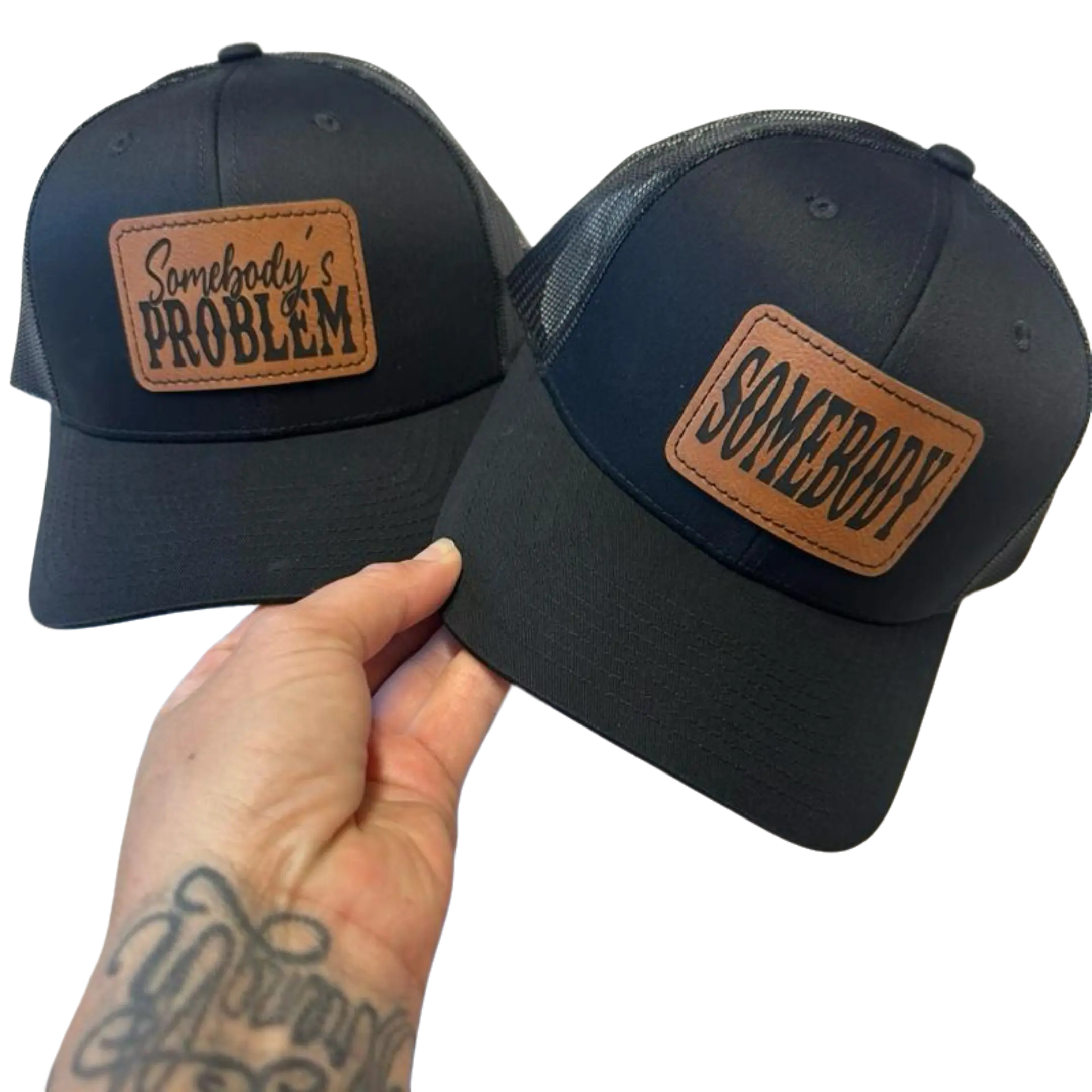 "Somebody's Problem" Couple Matching Adjustable Snapback Hat Set - Funky Unisex His & Her Baseball Caps, Casual Summer Hats with Humorous Patch, Concealed Ponytail Mesh Design, Black - Ideal for Birthday, Ceremony, Memorial Day Adult Gifts, Engagement, An
