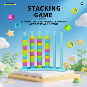 Stacking Game Challenge - A fast color stacking challenge puzzle game suitable for joyful gatherings, children's and family game nights. Includes 1 stacking rack, 50 challenge cards, 40 rings and instructions, fun educational toys