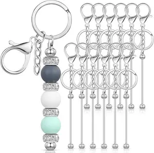 Pack of 12 Beadable Keychains Bars Bulk Blank Beaded Metal Keychain for Craft DIY Gift Great for School Projects, Family Crafting Time or Travel Souvenirs