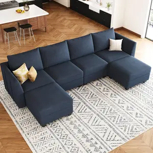 Modular Sectional Sofa U Shaped Couch with Storage Velvet Sectional Couch for Living Room Blue