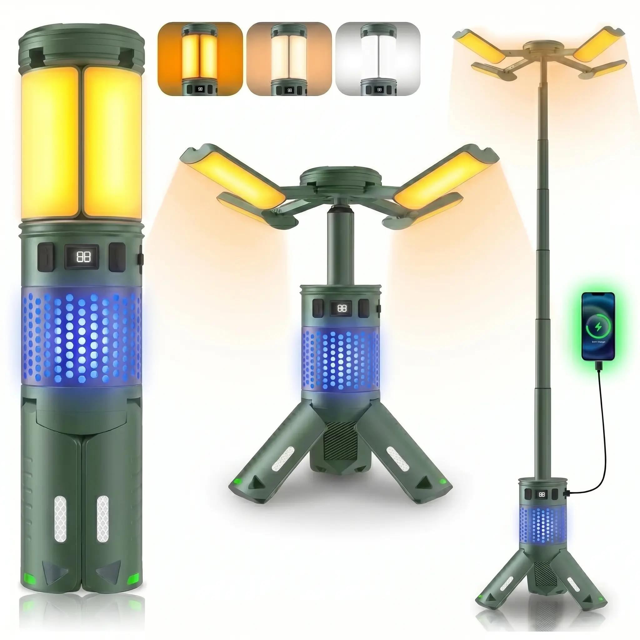 Portable Telescopic Camping Side Lamp with Aluminum Tripod Stand, 12000mAh Rechargeable Emergency Worklight Power Bank, RGB Mood Lighting, Magnetic Base, IPX5 Weatherproof, Powerful Flashlight, Batteries for Birthday Father’s Day Anniversary, Side Camping