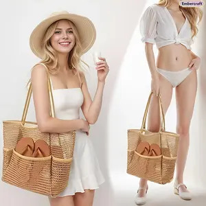 Large Mesh Beach Bag - Double Mesh Design for Easy Storage, Durable, Lightweight, Ideal for Beach, Pool & Travel Use, Convenient for Bath Toiletries