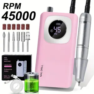 45000RPM Adjustable Speed Low Noise Cordless Nail Drill Machine High Speed Rechargeable Nail Drill Machine Set White/Pink/Purple USB Portable Nail File Nail Sharpener with 6 Nail Drill Bits for Professional Salon Results at Home