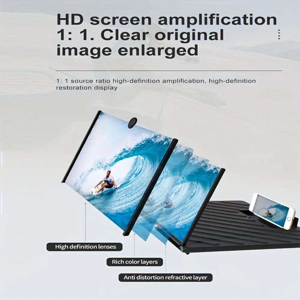 20-Inch Phone Screen Magnifier, Optical Acrylic Lens, High Definition Lenses, HD Smartphone Amplifying Projector for Movies and Videos, Foldable Design, Uncharged Operation, Accessories, Folding, Cellphone, Stand