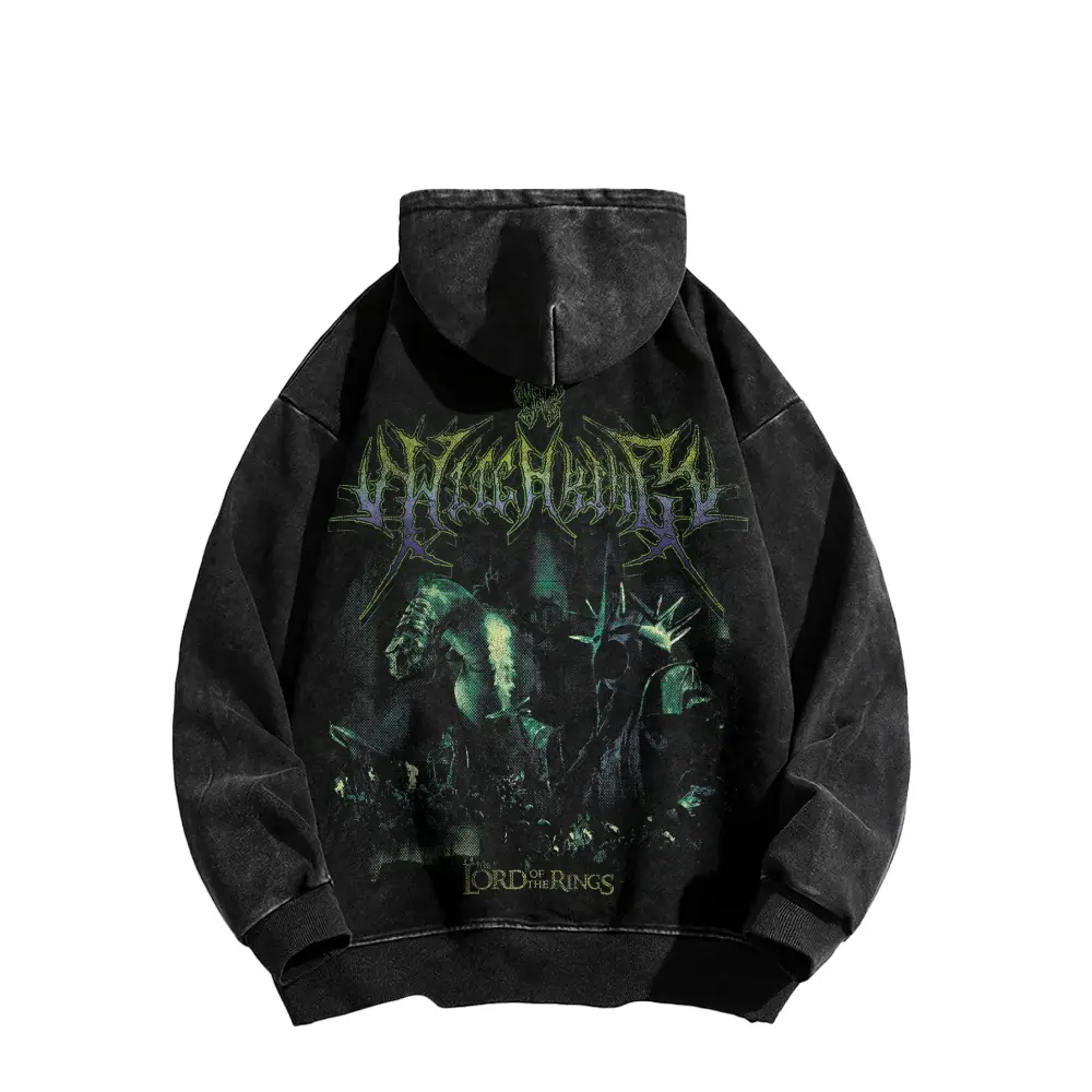 Inkhausstore-Inkvaultarchive Dark Medieval Demon Graphic Hoodie, Vintage Washed Oversized Pullover