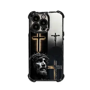Jesus Clear Protective Four Comers Air Cushion Anti-drop CellPhone Case Clear BracketPhone Case for iPhone 16 15 14 13 12 Pro Max 15 14 Plus Four Corners Cases #IPYS8 Smartphone Casing