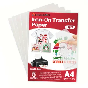 A4 Size Iron-On Heat Transfer Paper, 5/10 Sheets for Light Fabrics, Personalization, Transfer Patterns Easily, 8.3x11.7 Inches, Compatible with Inkjet & Laser Printers