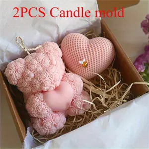 Heart-Shaped Rose Bear Aromatherapy Candle Mold, DIY Craft Handicraft Handmade Mold for Valentine's Day Anniversary Special Gifts, Fits Gypsum & Epoxy Resin