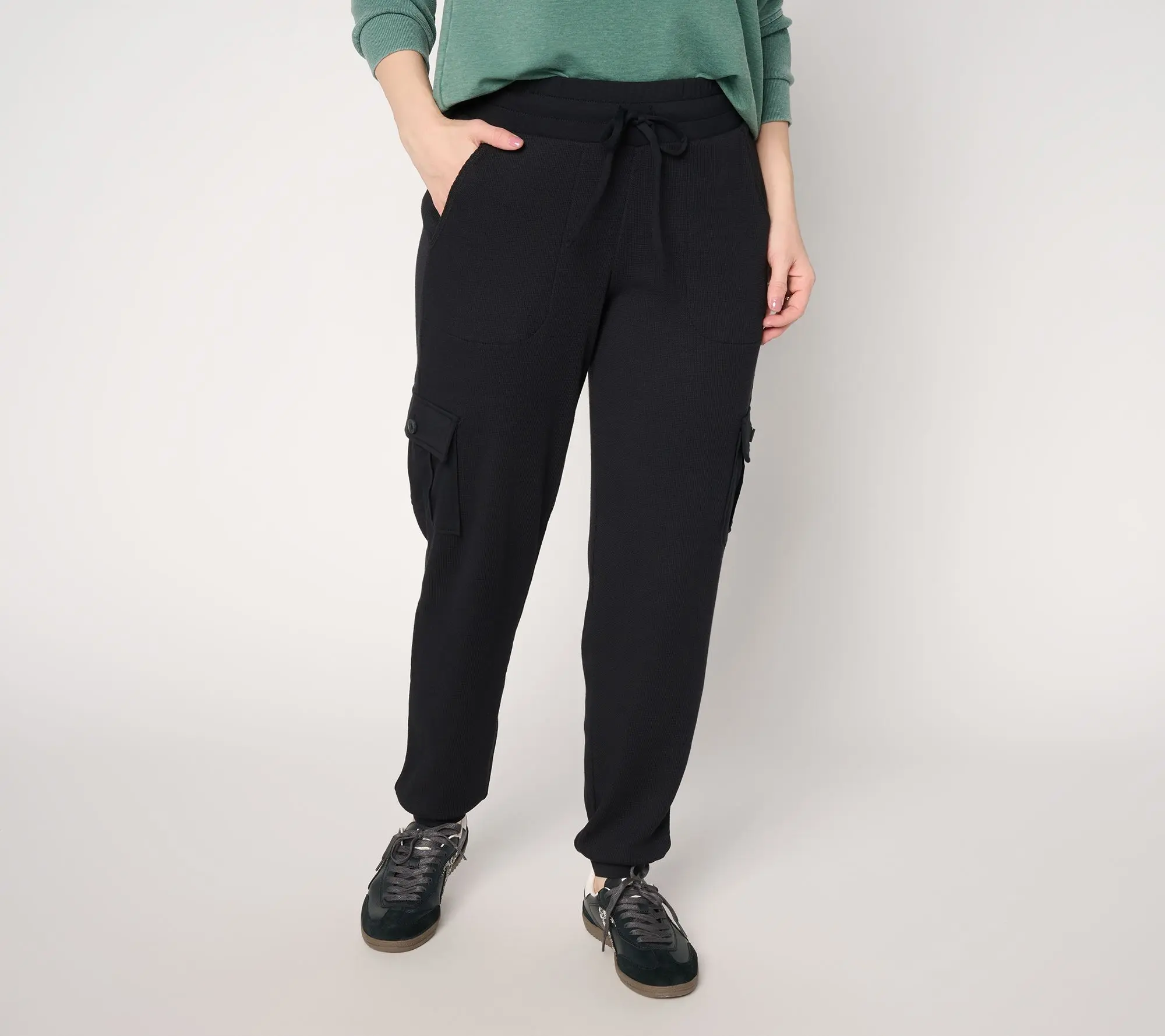 AnyBody Petite Cozy Knit Jersey & Waffle Cargo Jogger