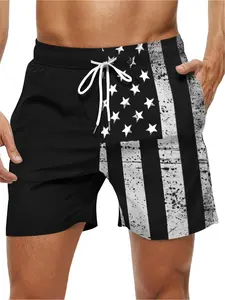 Men's American Flag Pattern Swim Shorts, Swimming Shorts, Surfing Shorts for Hawaiian Beach Vacation, Breathable Streetwear, All Seasons Fitted Design, Swimwear Shorts, Beach Outdoor Wear, Beach Pool Wear, Bathing Shorts