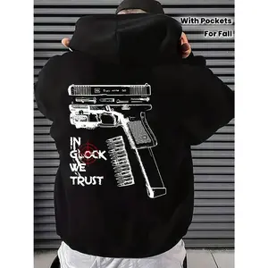 Men's In Glock We Trust graphic Graphic Hoodie -Long Sleeve Pullover Regular Fit | Soft & Breathable Fabric, Durable Print, Everyday Comfort, Machine Washable, urban streetwear outdoor casuall