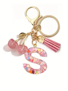 Cherry Alphabet Letter Initial Keychain, Trendy Cute Keychain, Keychain for Bags, Cute Bag Charm for Women & Friends, Purse/bag/earbud Case Accessory, Perfect Gift for Valentine's Day & Birthdays